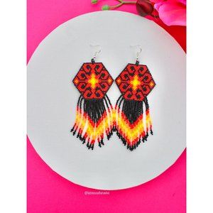 Mexican Earrings Huichol Earrings Floral Mexican Earrings, Boho Floral Earrings,